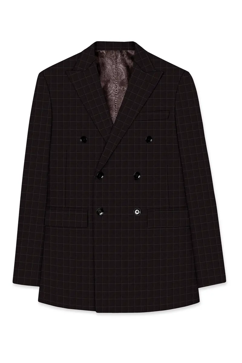 Thunder Brown Windowpane Double Breasted Blazer 7