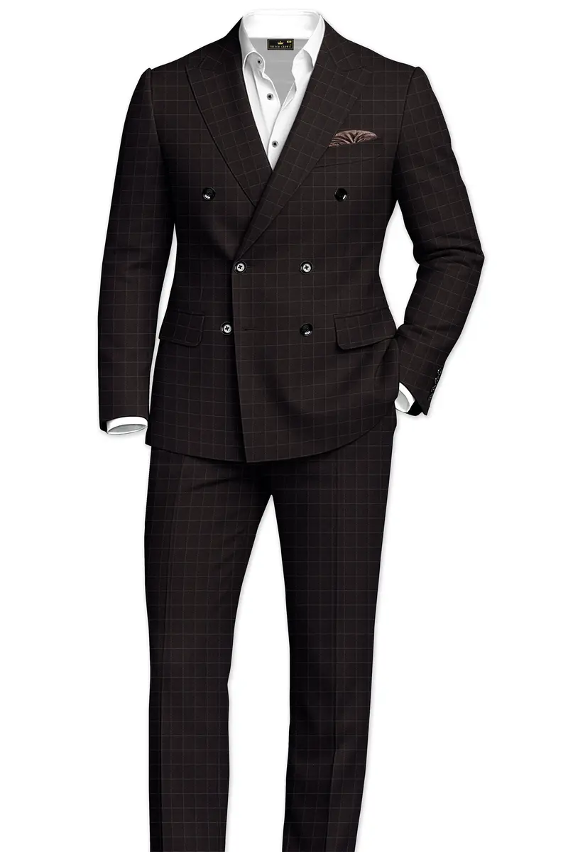 Thunder Brown Windowpane Double Breasted Blazer 9