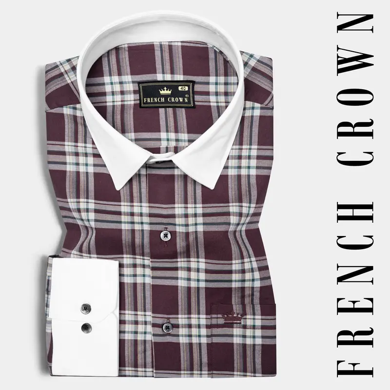 Thunder Brown With White Plaid Twill Cotton Shirt 1