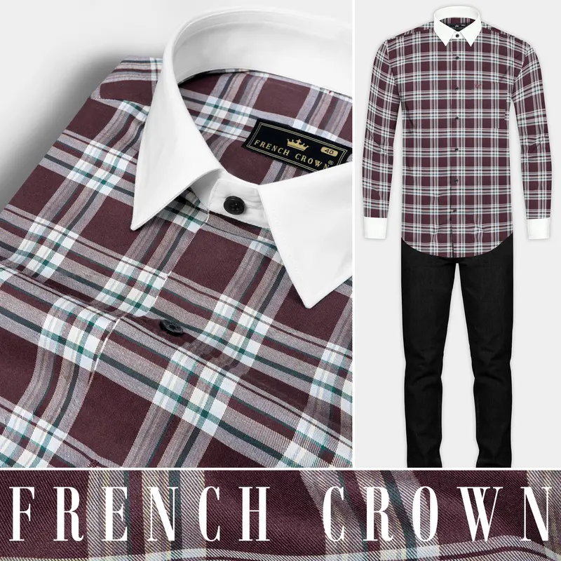 Thunder Brown With White Plaid Twill Cotton Shirt 10