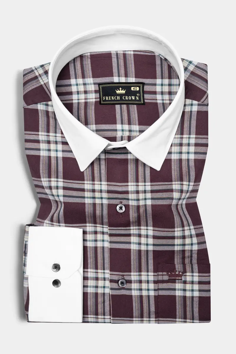 Thunder Brown With White Plaid Twill Cotton Shirt 2