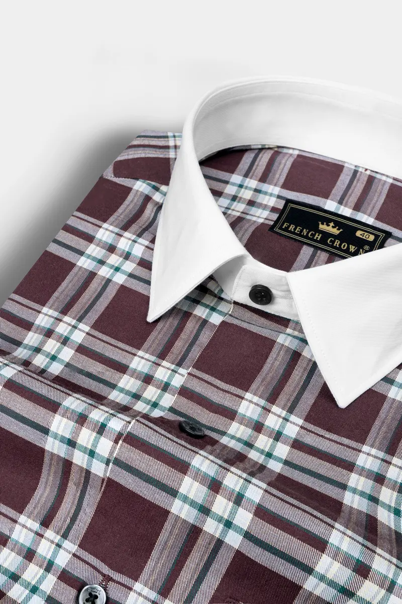 Thunder Brown With White Plaid Twill Cotton Shirt 4