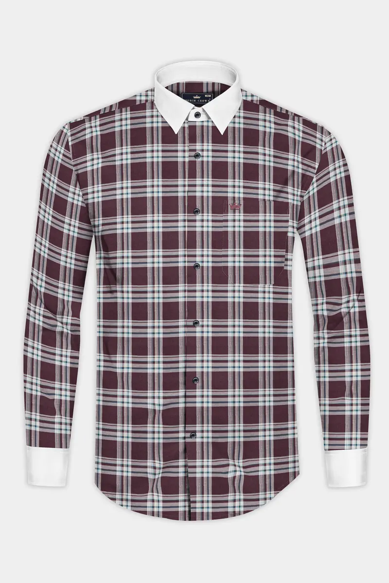 Thunder Brown With White Plaid Twill Cotton Shirt 5