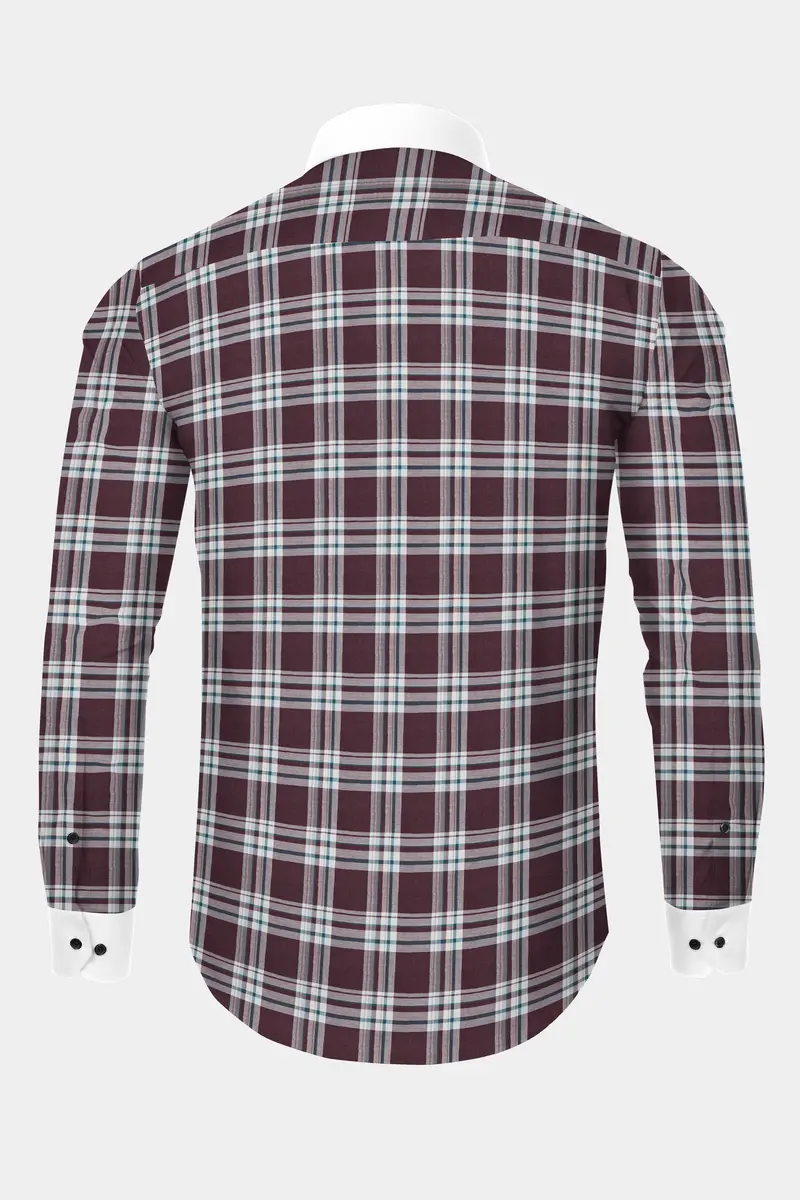 Thunder Brown With White Plaid Twill Cotton Shirt 6