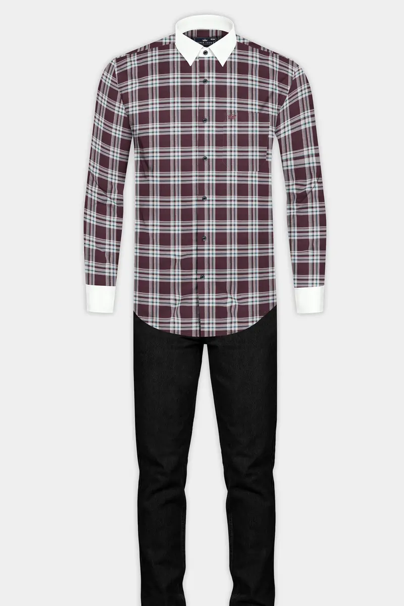 Thunder Brown With White Plaid Twill Cotton Shirt 7