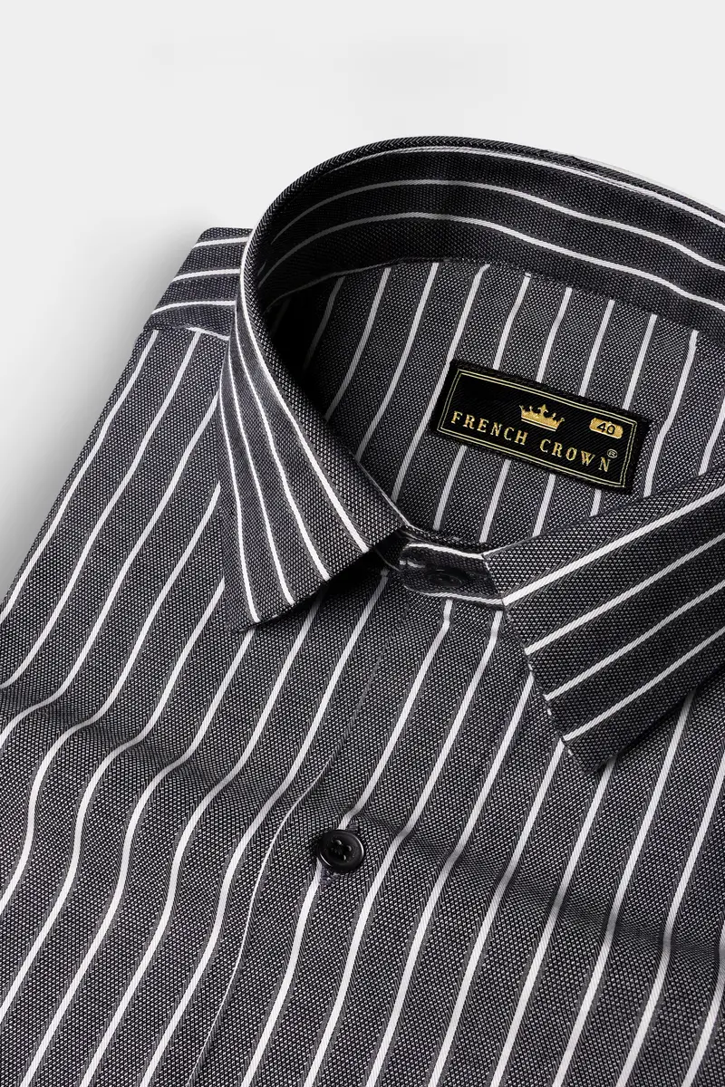 Thunder Gray And Bright White Striped Dobby Textured Premium Giza Cotton Shirt 1