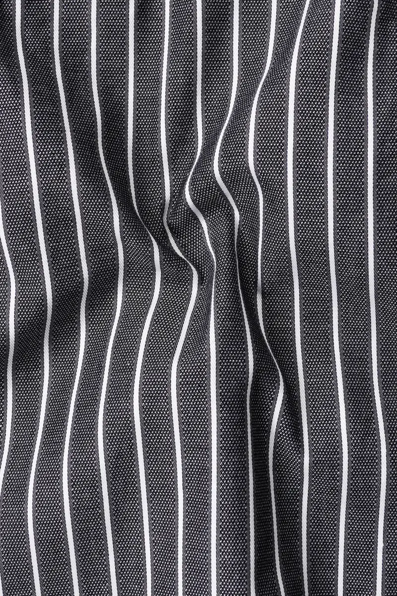 Thunder Gray And Bright White Striped Dobby Textured Premium Giza Cotton Shirt 2