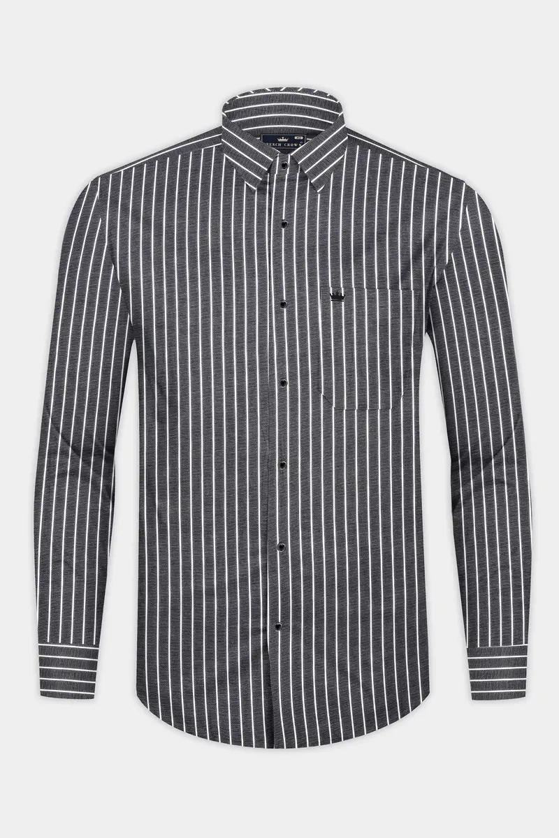 Thunder Gray And Bright White Striped Dobby Textured Premium Giza Cotton Shirt 4