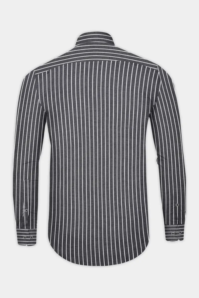 Thunder Gray And Bright White Striped Dobby Textured Premium Giza Cotton Shirt 5