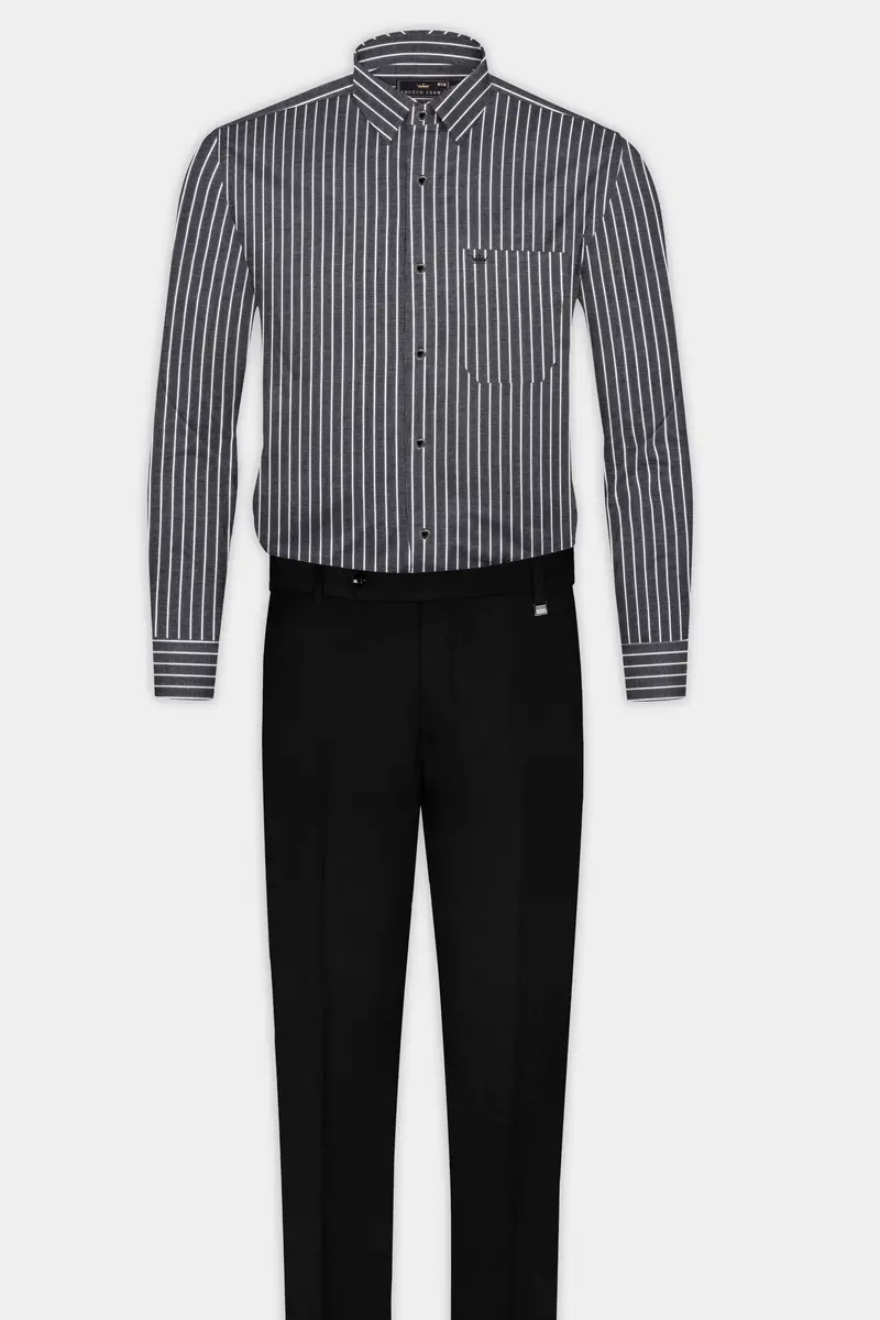 Thunder Gray And Bright White Striped Dobby Textured Premium Giza Cotton Shirt 6