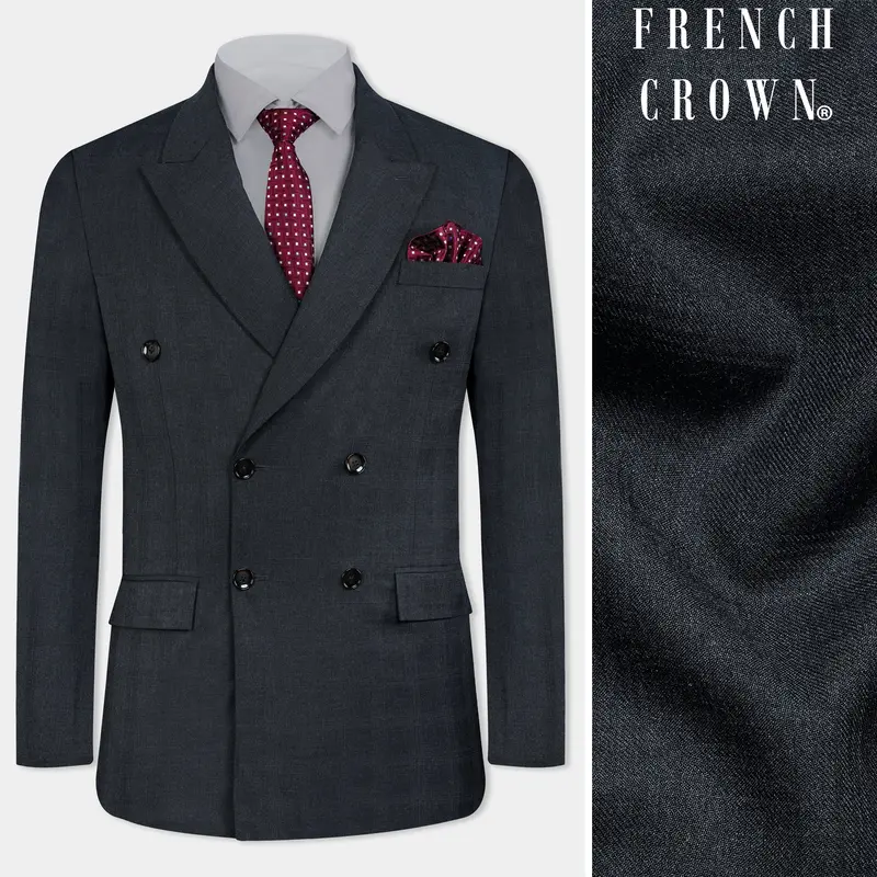 Thunder Gray Checkered Wool Rich Double Breasted Blazer 1