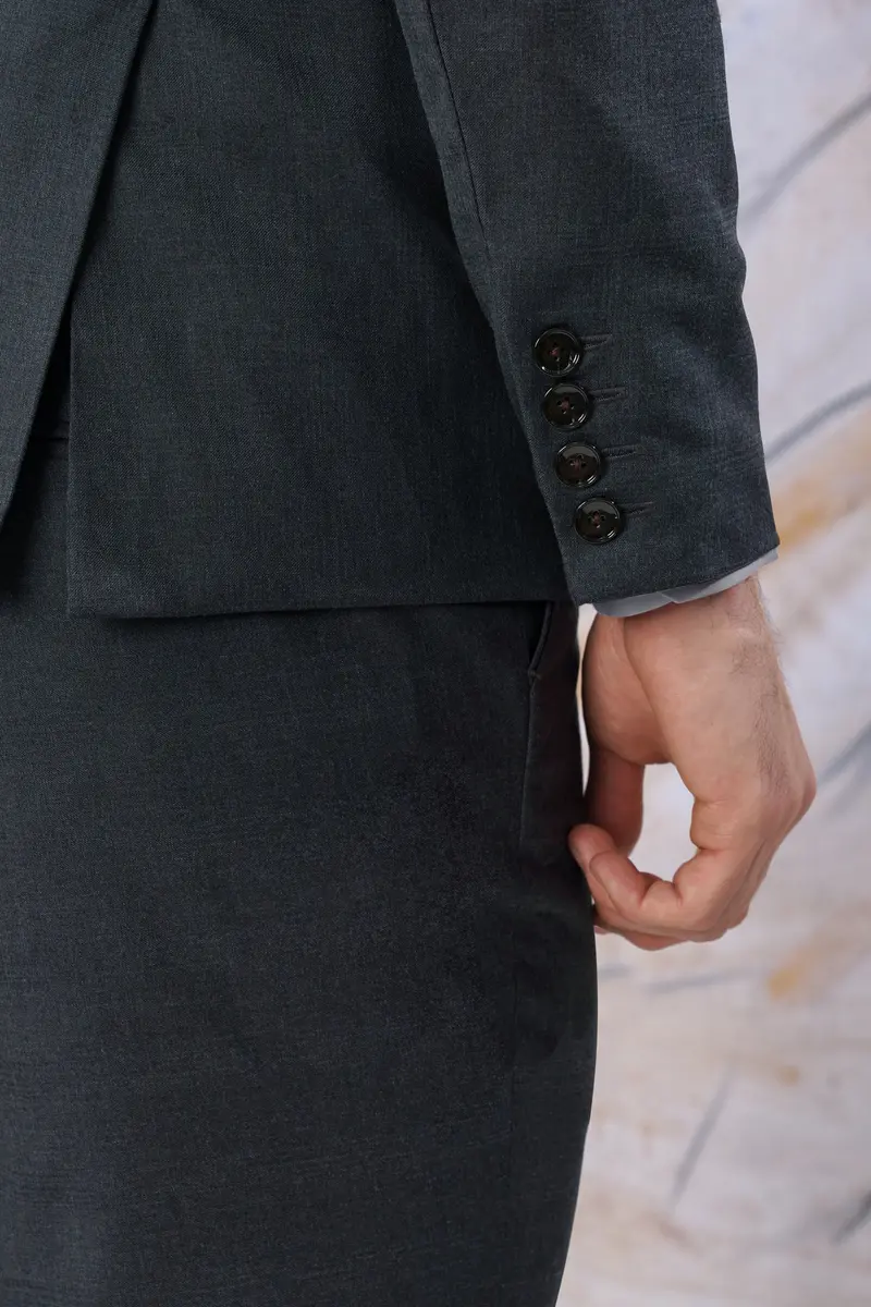 Thunder Gray Checkered Wool Rich Double Breasted Blazer 4