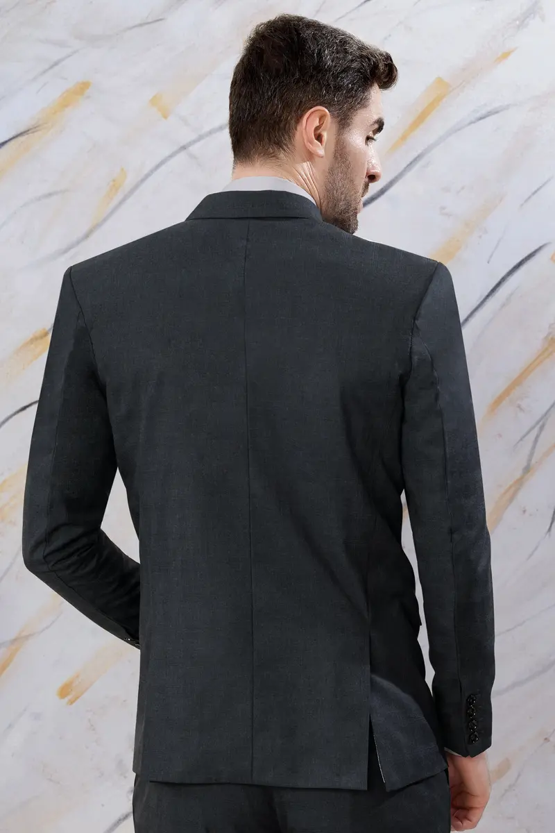 Thunder Gray Checkered Wool Rich Double Breasted Blazer 5