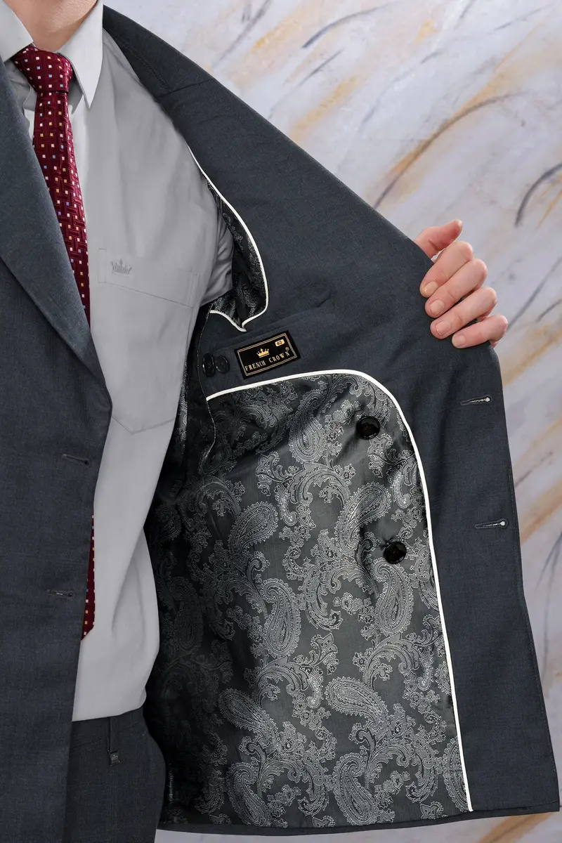 Thunder Gray Checkered Wool Rich Double Breasted Blazer 6