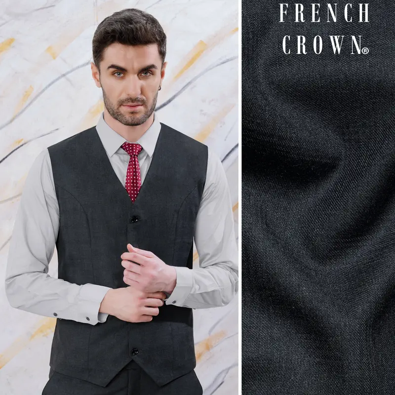 Thunder Gray Checkered Wool Rich Waistcoat 1