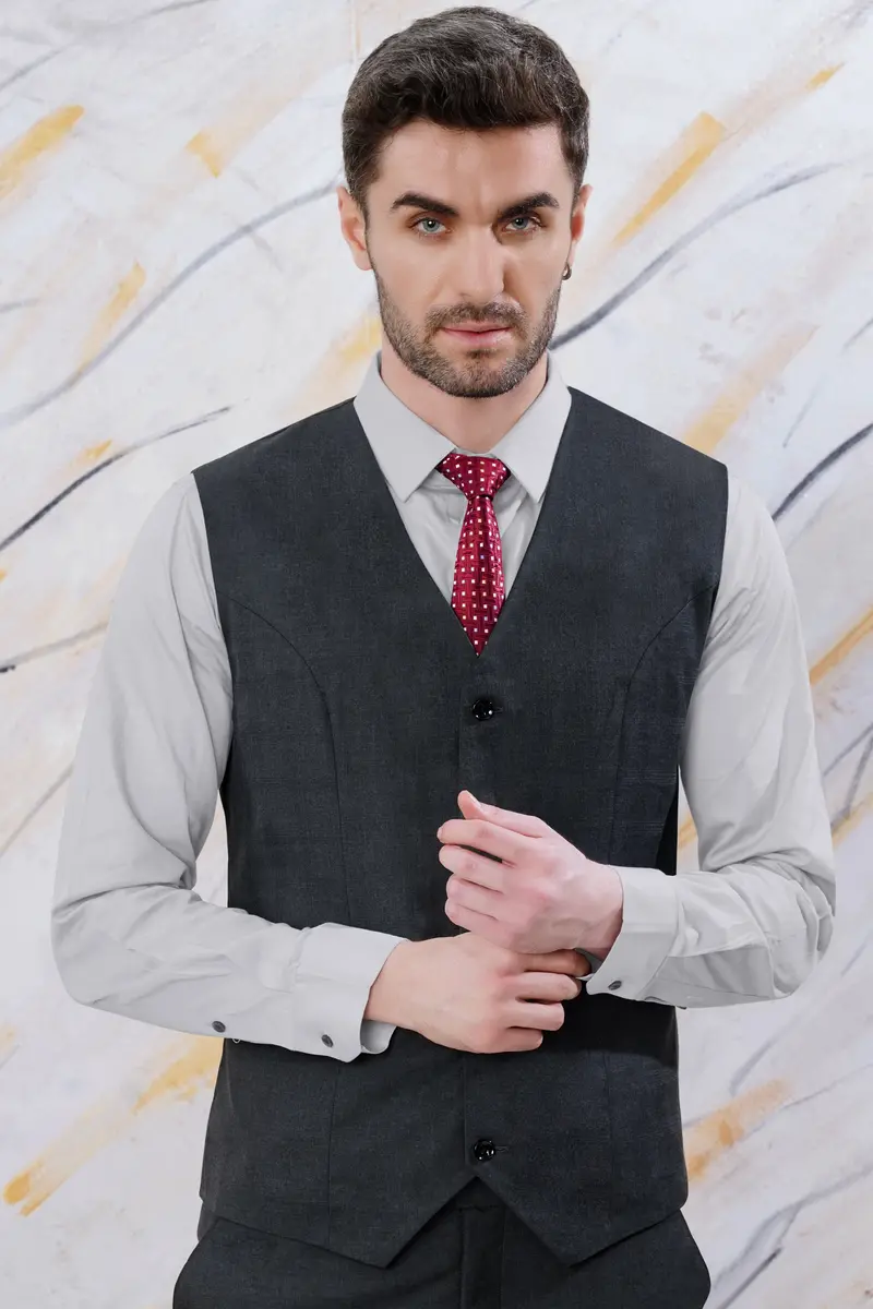 Thunder Gray Checkered Wool Rich Waistcoat 2