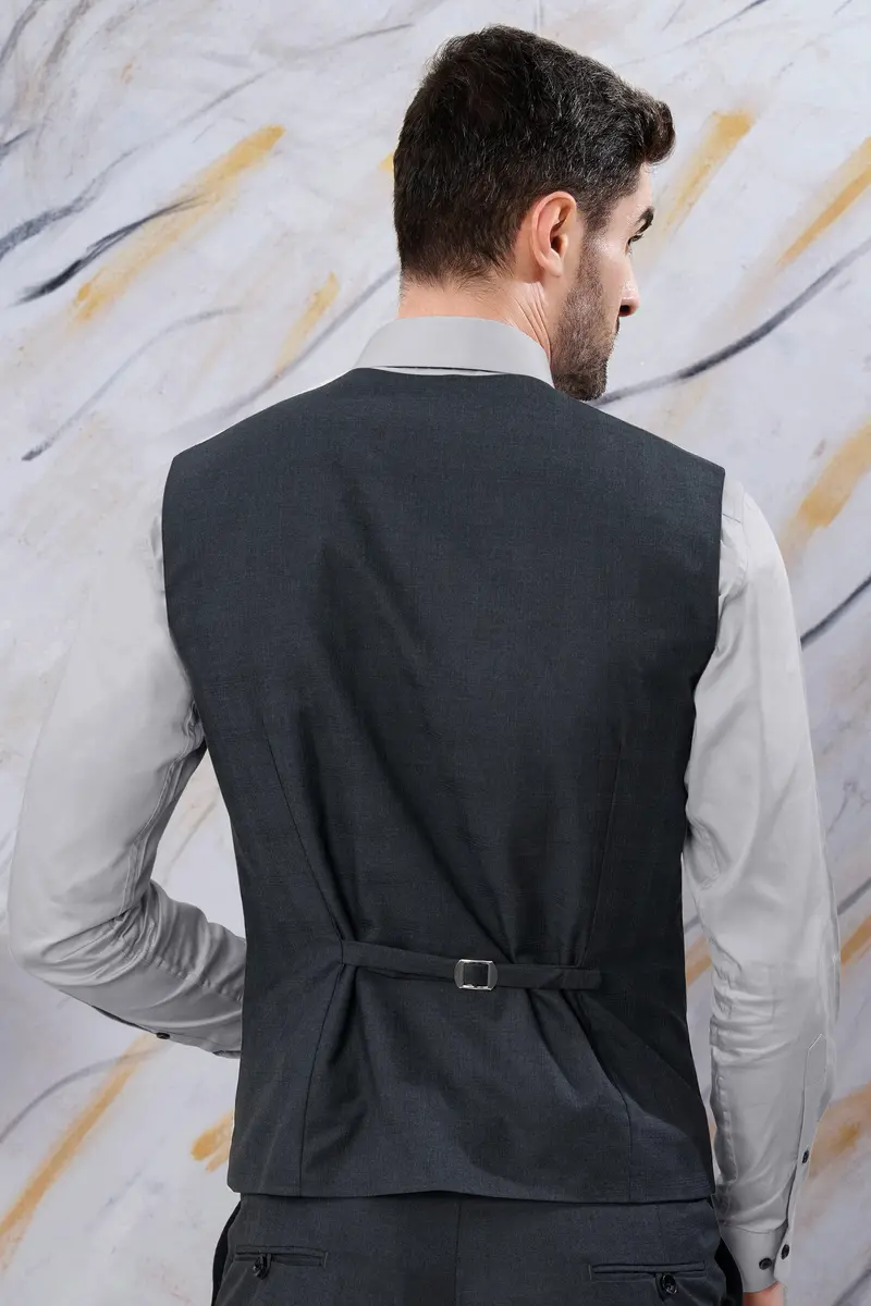 Thunder Gray Checkered Wool Rich Waistcoat 4