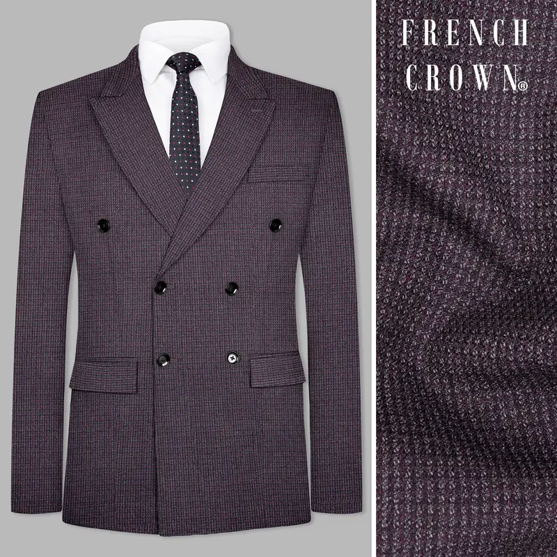 Thunder Purple Textured Wool Rich Double Breasted Blazer 1