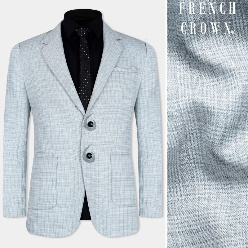 Tiara Gray Checkered With Embroidered Wool Rich Designer Blazer 1