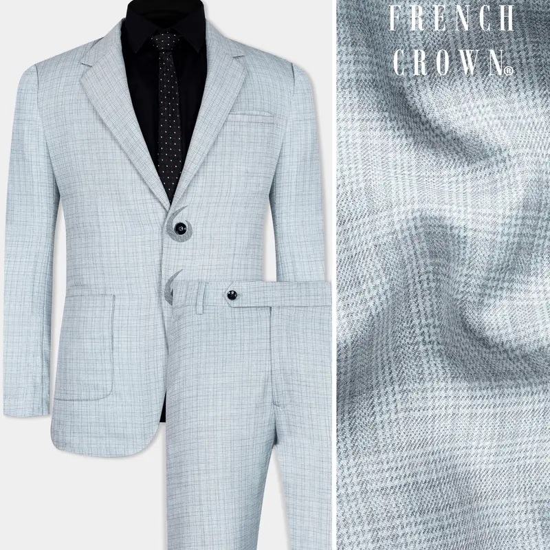 Tiara Gray Checkered With Embroidered Wool Rich Designer Suit 1