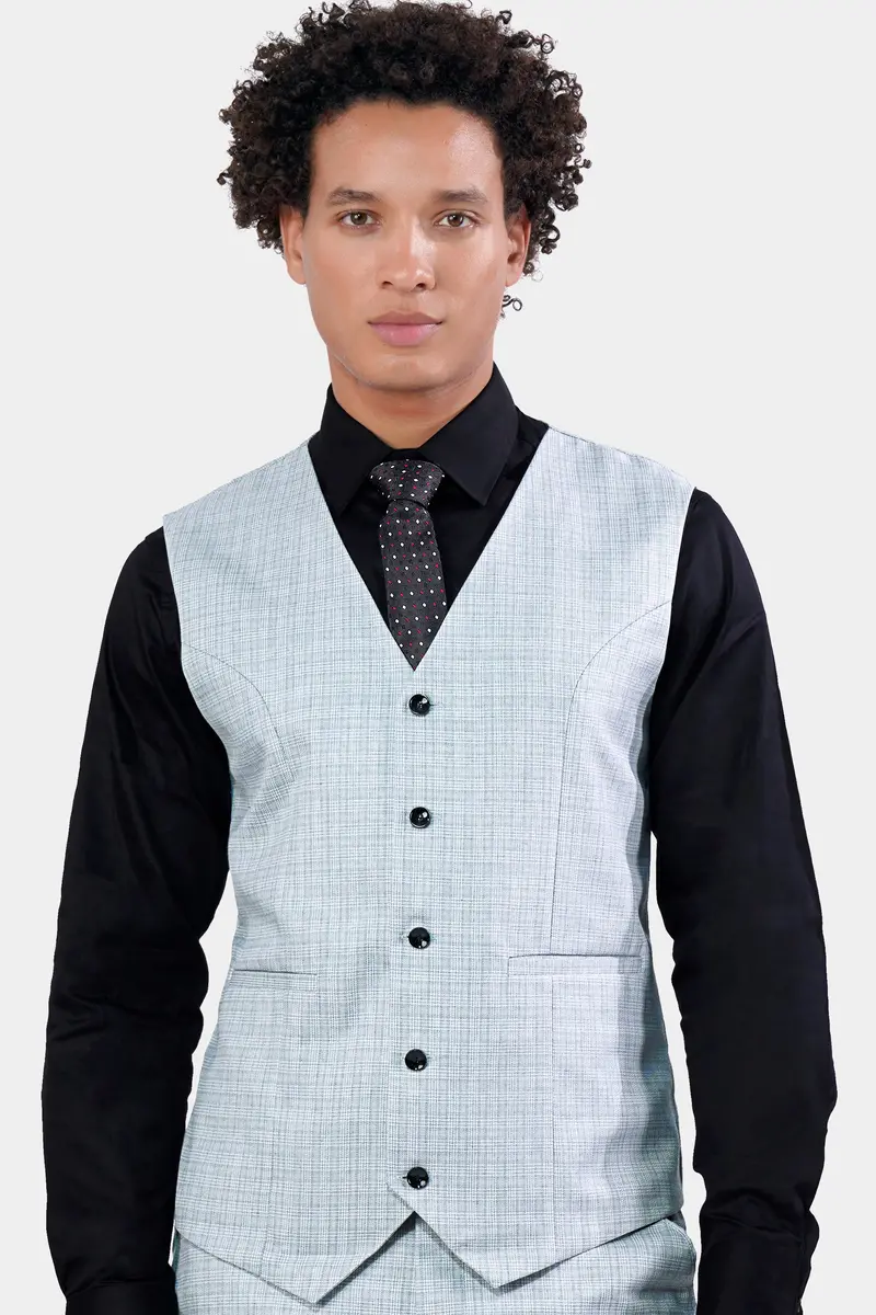 Tiara Gray Checkered Wool Rich Waistcoat 2