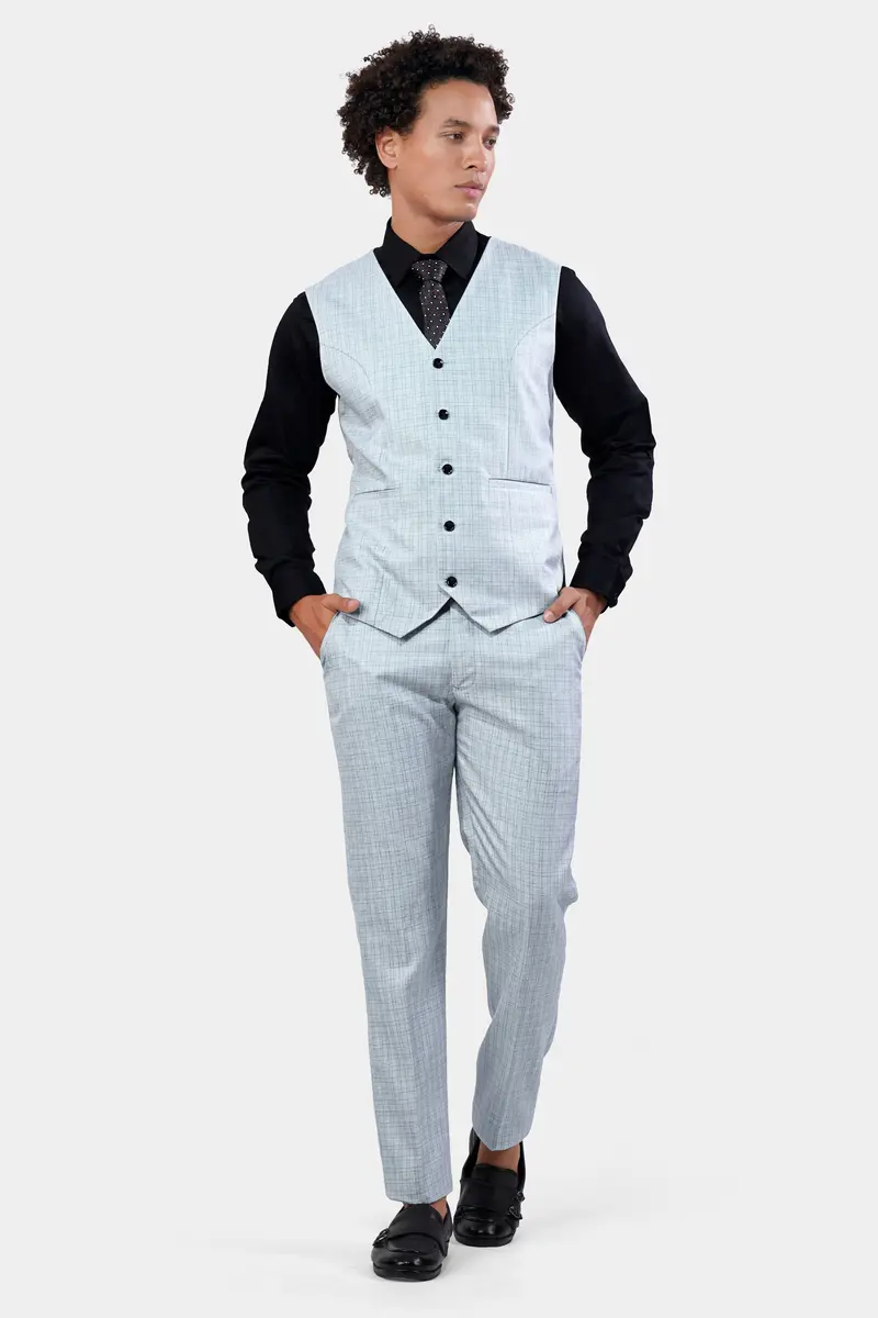Tiara Gray Checkered Wool Rich Waistcoat 5