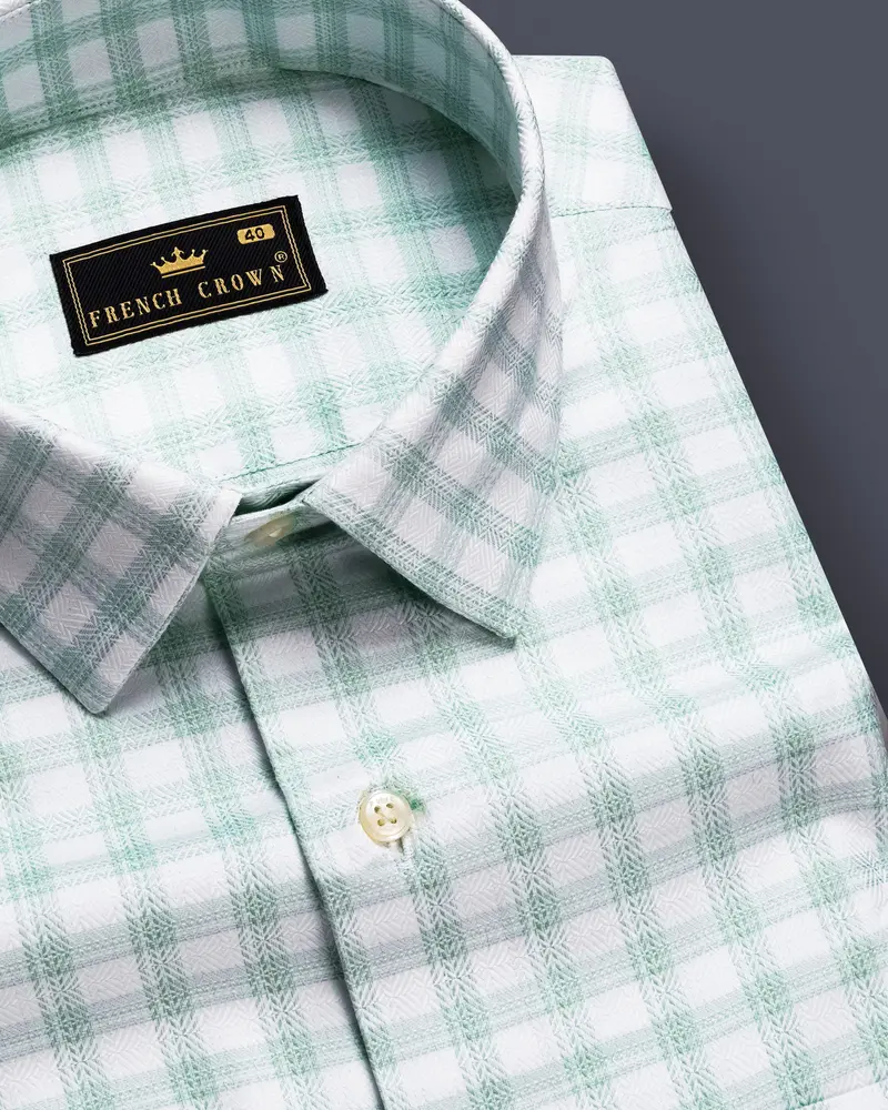 Tiara Verde-Tiara Green Plaid Jacquard Textured Premium Cotton Dress Shirt 1