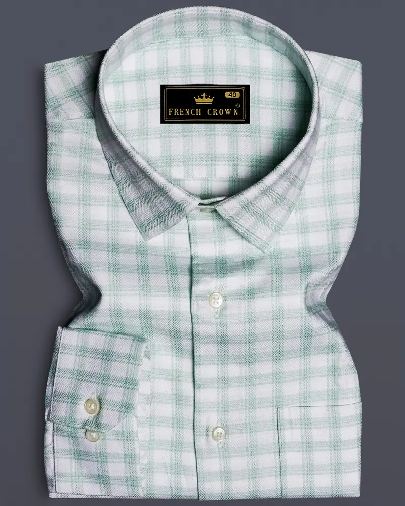Tiara Verde-Tiara Green Plaid Jacquard Textured Premium Cotton Dress Shirt 10