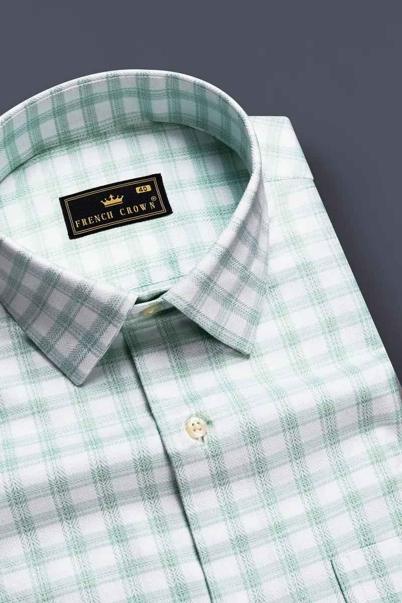Tiara Verde-Tiara Green Plaid Jacquard Textured Premium Cotton Dress Shirt 2