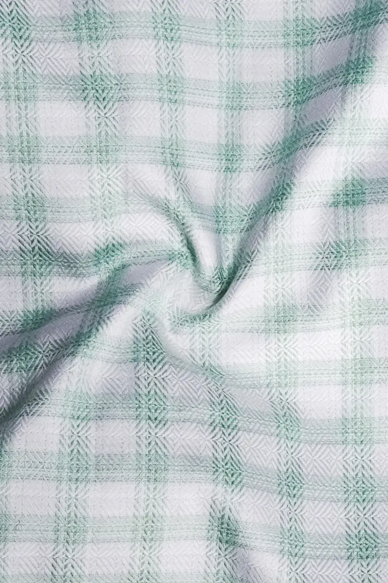 Tiara Verde-Tiara Green Plaid Jacquard Textured Premium Cotton Dress Shirt 3
