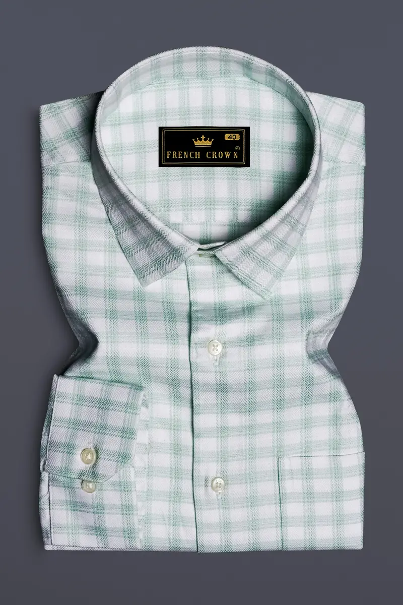 Tiara Verde-Tiara Green Plaid Jacquard Textured Premium Cotton Dress Shirt 4