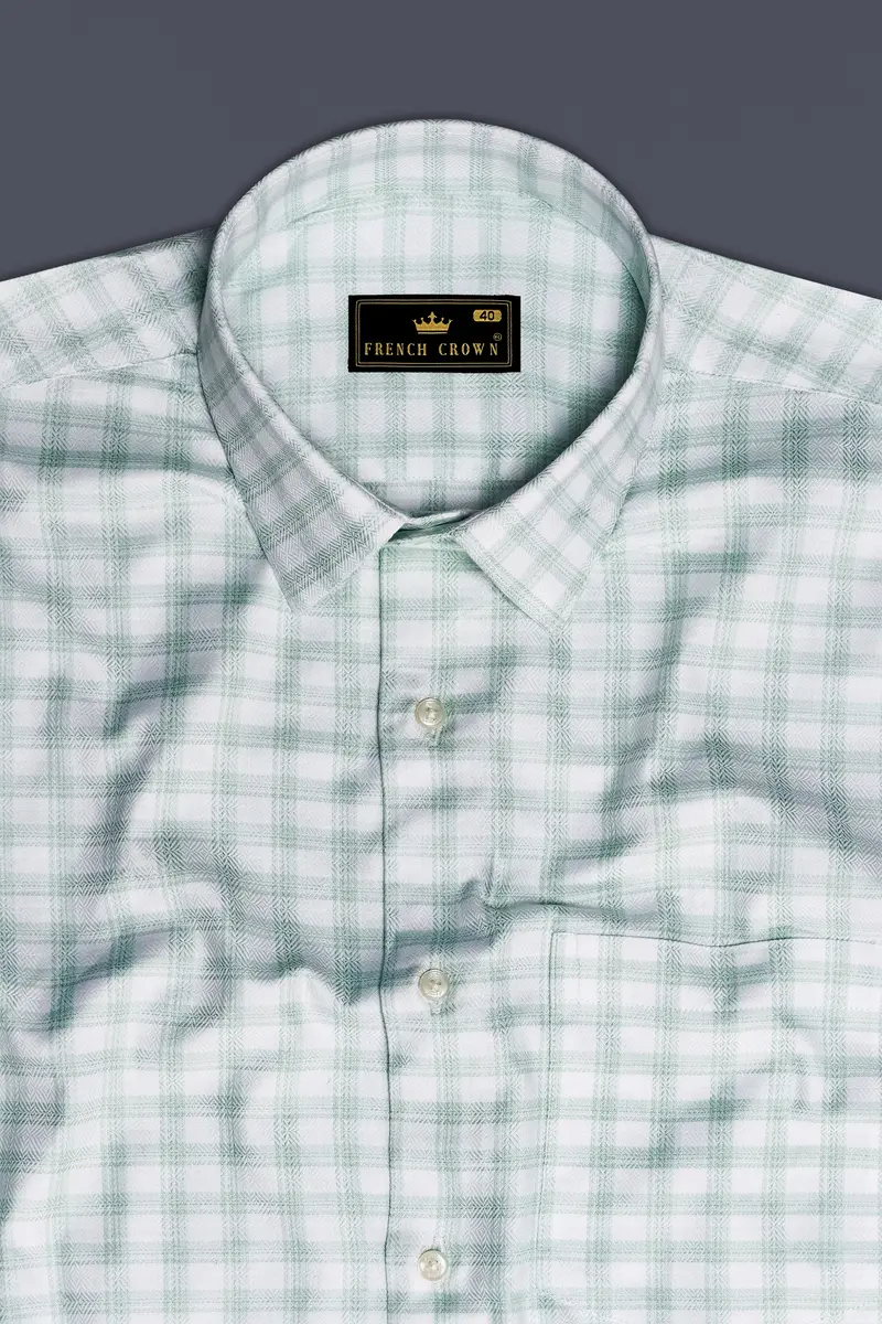 Tiara Verde-Tiara Green Plaid Jacquard Textured Premium Cotton Dress Shirt 5