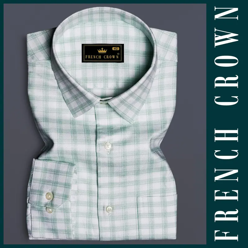 Tiara Verde-Tiara Green Plaid Jacquard Textured Premium Cotton Dress Shirt 6