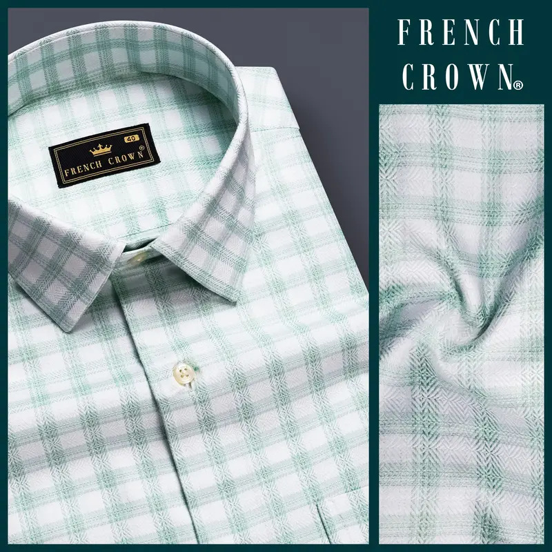 Tiara Verde-Tiara Green Plaid Jacquard Textured Premium Cotton Dress Shirt 9