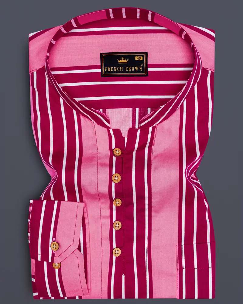 Tickle Me Pink And Razzberry Jam Striped Premium Cotton Kurta Shirt 1