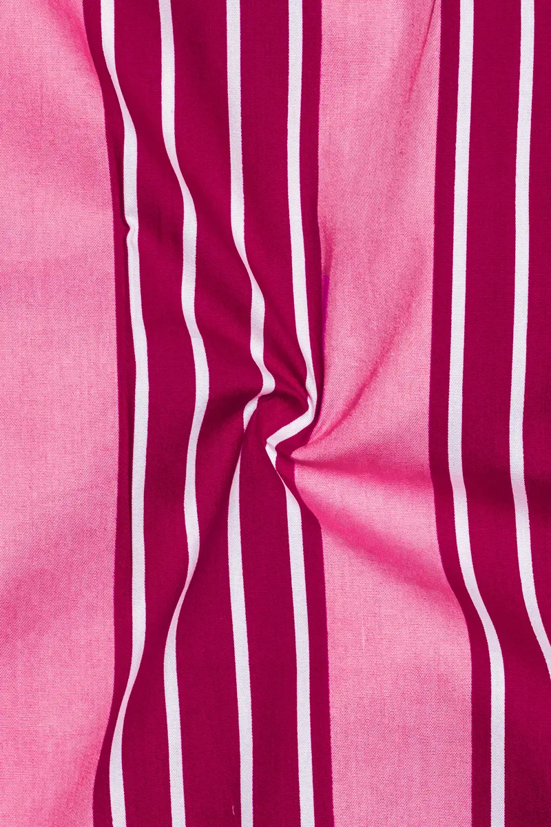 Tickle Me Pink And Razzberry Jam Striped Premium Cotton Kurta Shirt 3