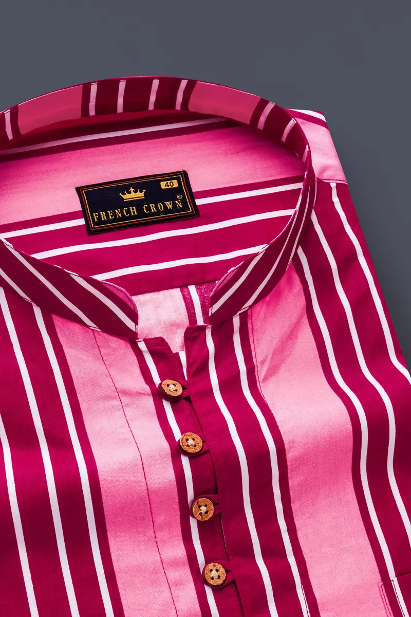 Tickle Me Pink And Razzberry Jam Striped Premium Cotton Kurta Shirt 4