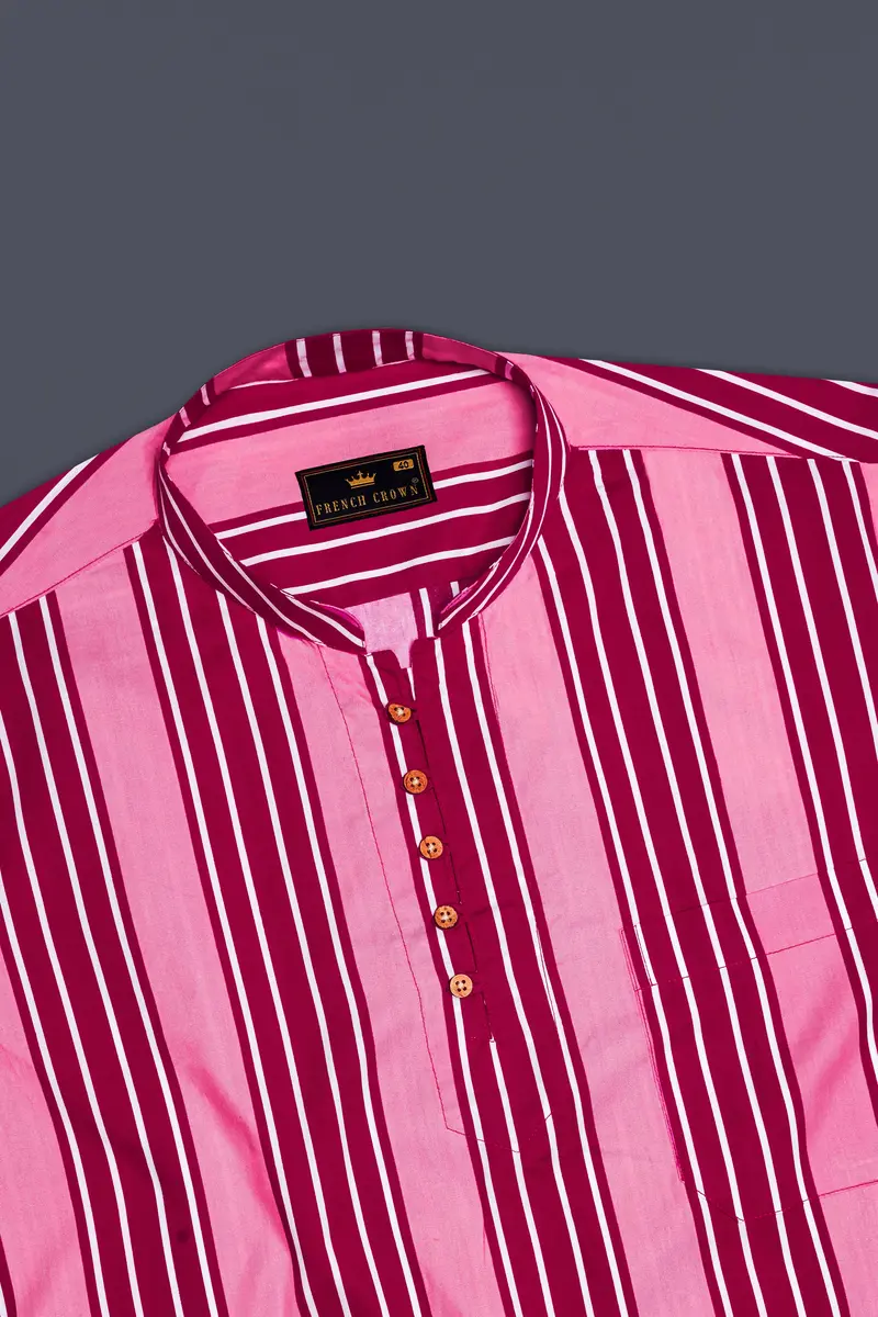 Tickle Me Pink And Razzberry Jam Striped Premium Cotton Kurta Shirt 5