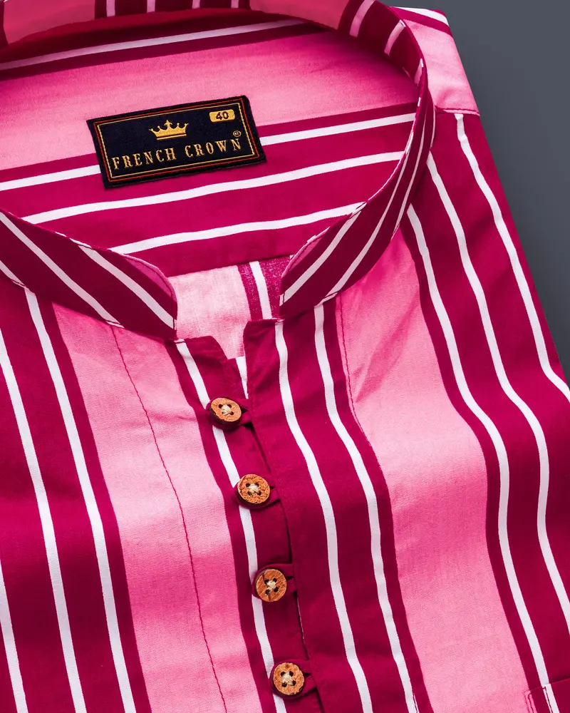 Tickle Me Pink And Razzberry Jam Striped Premium Cotton Kurta Shirt 6