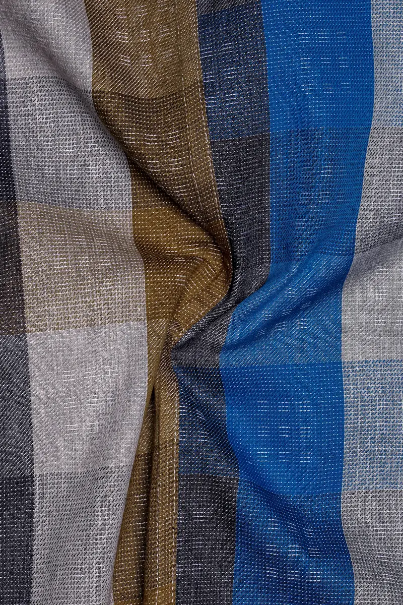 Tidal Fawn-Lapis Blue And Shingle Brown Plaid Dobby Textured Premium Giza Cotton Casual Designer Shirt 3