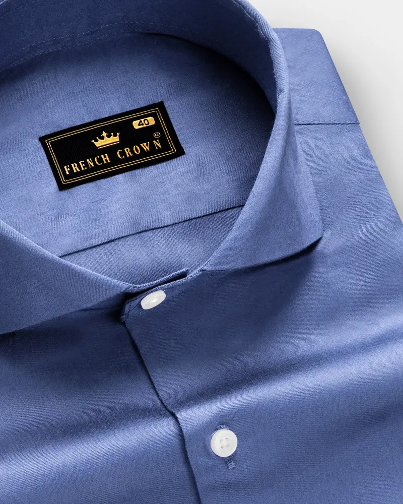 Tidepool-Glaucous Blue Subtle Sheen Super Soft Premium Cotton Cut Away Collar Dress Shirt 1