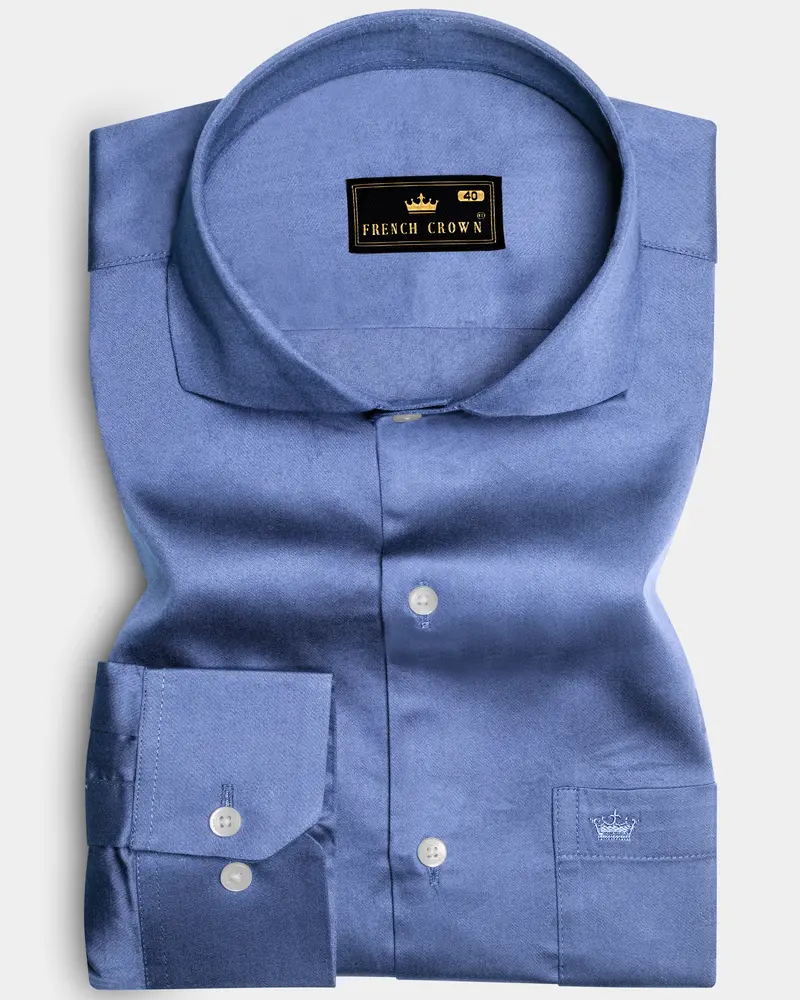 Tidepool-Glaucous Blue Subtle Sheen Super Soft Premium Cotton Cut Away Collar Dress Shirt 10