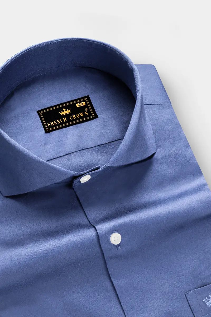 Tidepool-Glaucous Blue Subtle Sheen Super Soft Premium Cotton Cut Away Collar Dress Shirt 2