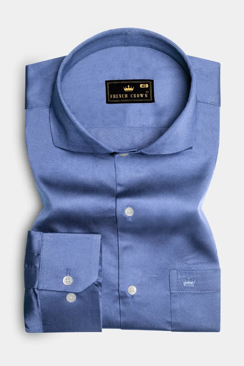 Tidepool-Glaucous Blue Subtle Sheen Super Soft Premium Cotton Cut Away Collar Dress Shirt 4