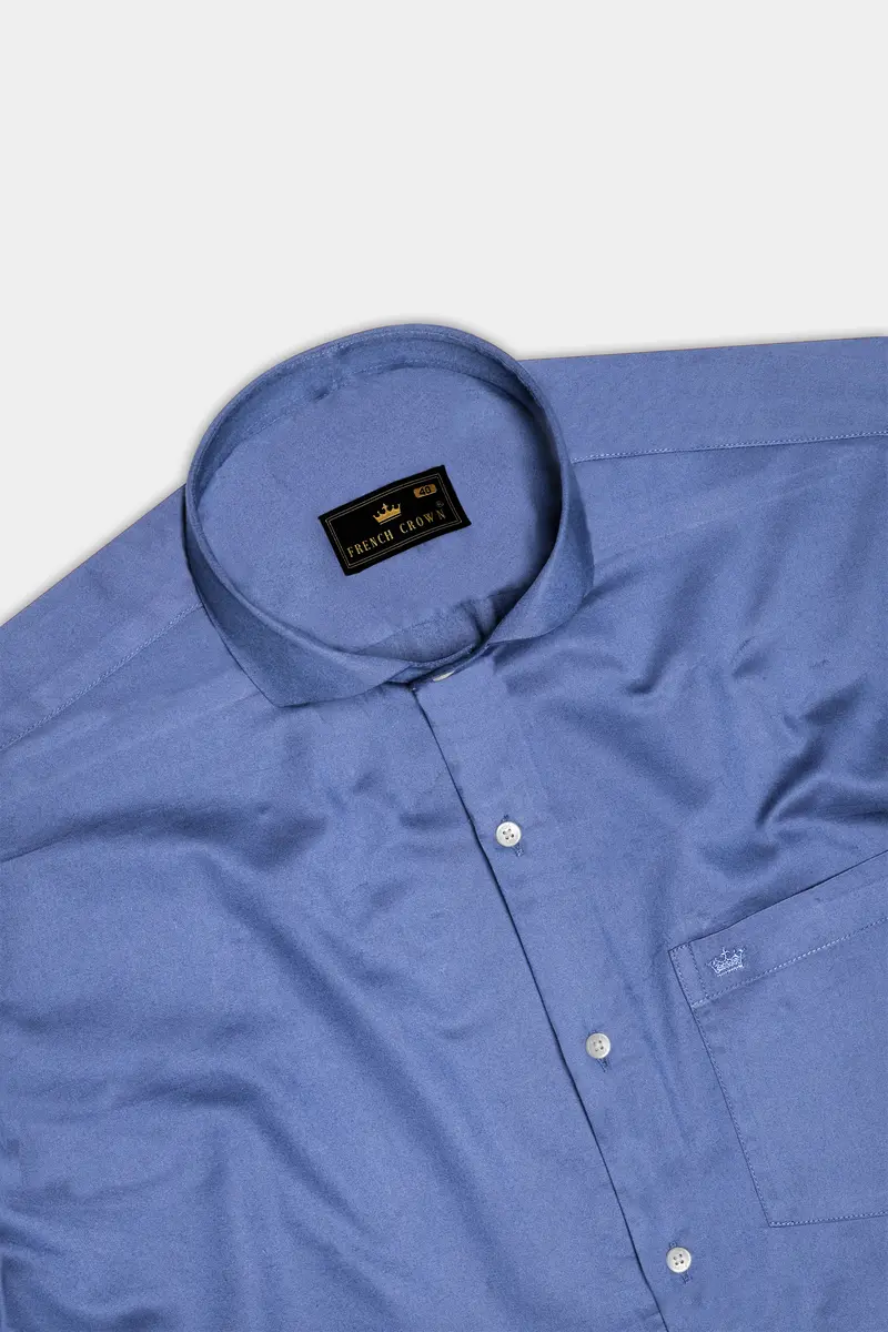 Tidepool-Glaucous Blue Subtle Sheen Super Soft Premium Cotton Cut Away Collar Dress Shirt 5