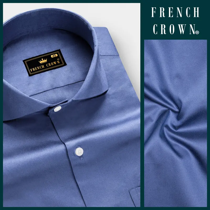 Tidepool-Glaucous Blue Subtle Sheen Super Soft Premium Cotton Cut Away Collar Dress Shirt 8