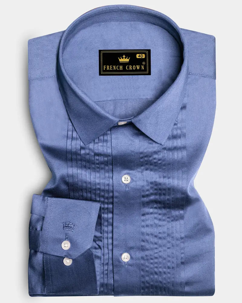 Tidepool-Glaucous Blue Subtle Sheen Super Soft Premium Cotton Tuxedo Shirt 1