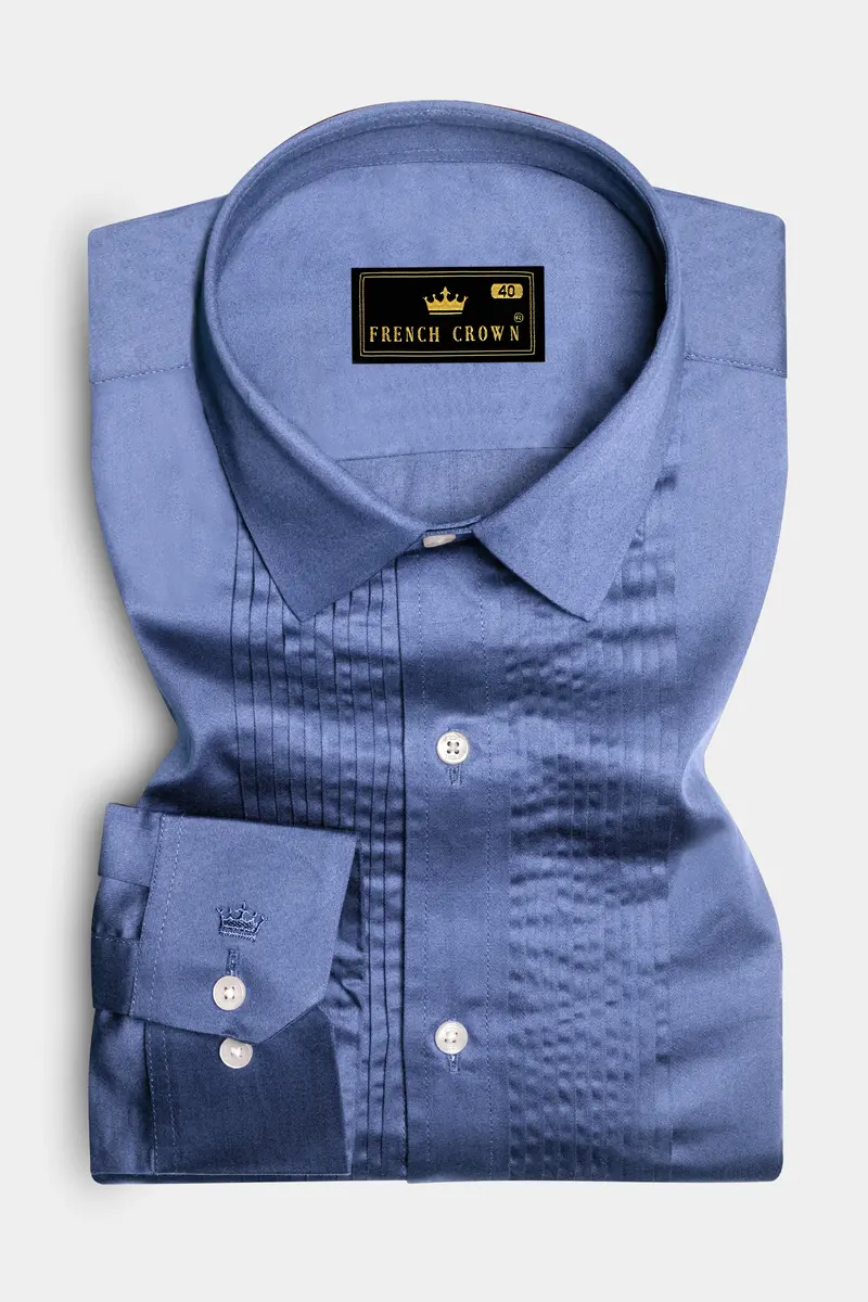 Tidepool-Glaucous Blue Subtle Sheen Super Soft Premium Cotton Tuxedo Shirt 2