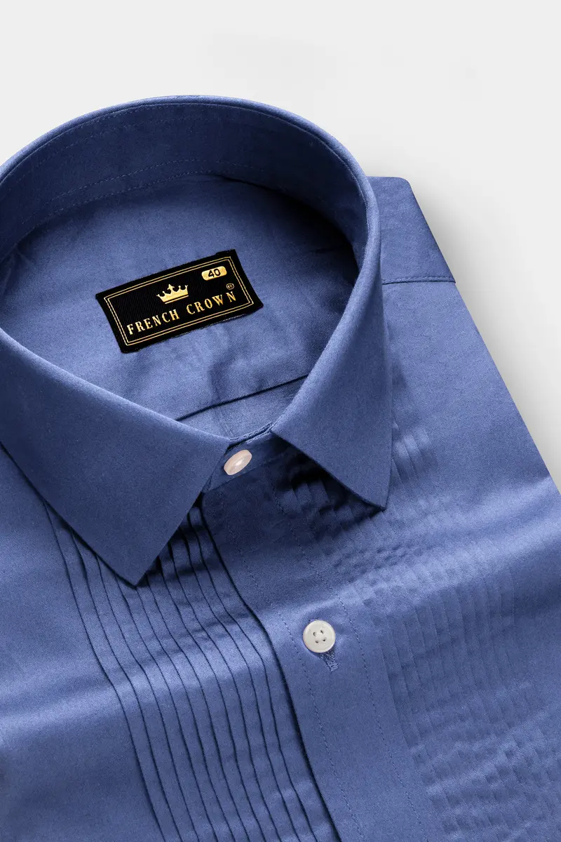 Tidepool-Glaucous Blue Subtle Sheen Super Soft Premium Cotton Tuxedo Shirt 4