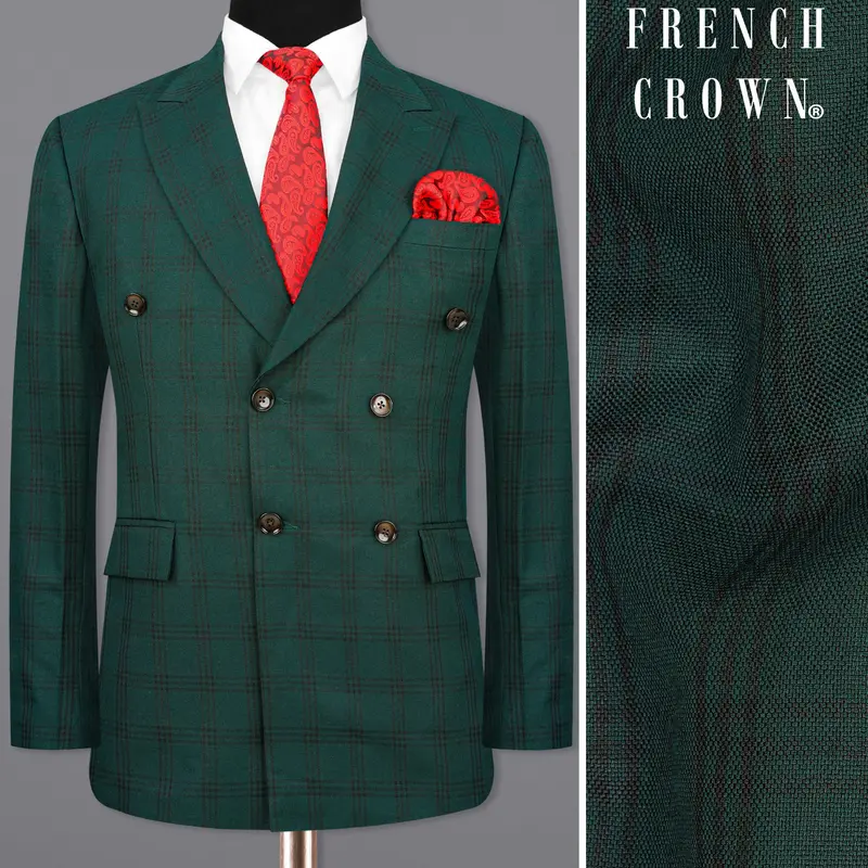 Timber Dark Green With Black Plaid Double Breasted Blazer 1